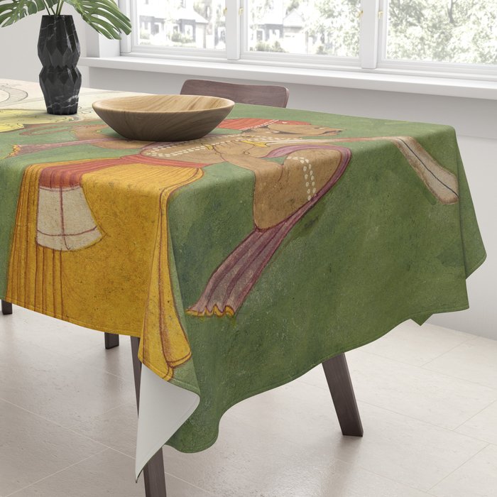 Woman gazing at warrior Indian Painted Illustration Tablecloth Gallery Image 3