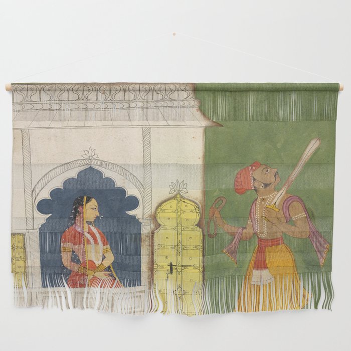 Woman gazing at warrior Indian Painted Illustration Wall Hanging Gallery Image 1