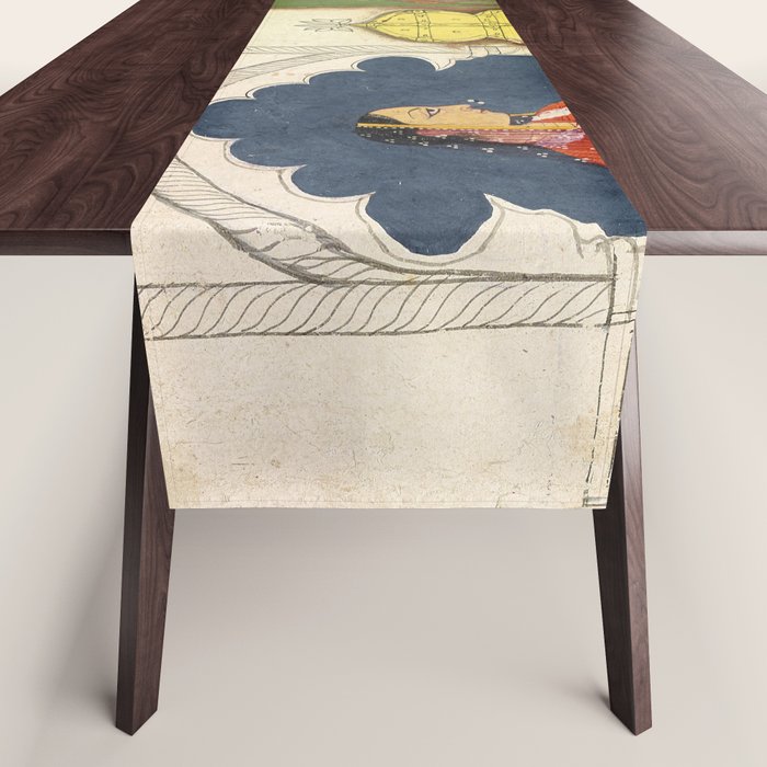 Woman gazing at warrior Indian Painted Illustration Table Runner Gallery Image 1