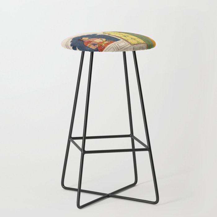 Woman gazing at warrior Indian Painted Illustration Stool Gallery Image 1