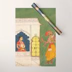 Woman gazing at warrior Indian Painted Illustration Wrapping Paper Gallery Image 1