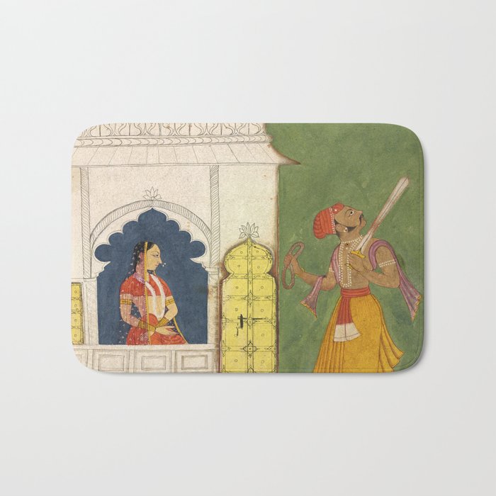 Woman gazing at warrior Indian Painted Illustration Bath Mat Gallery Image 1