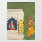 Woman gazing at warrior Indian Painted Illustration Poster Gallery Image 4