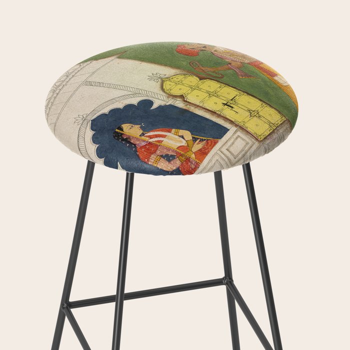 Woman gazing at warrior Indian Painted Illustration Stool Gallery Image 2