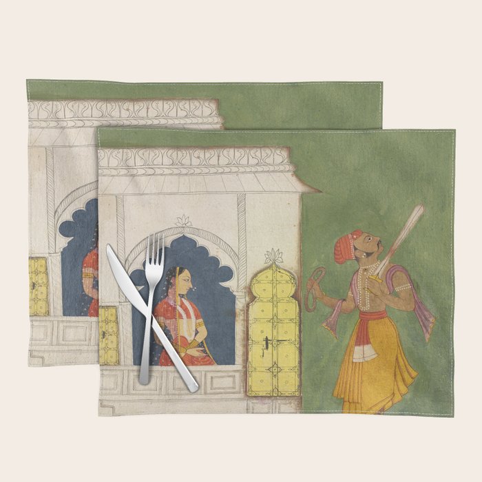 Woman gazing at warrior Indian Painted Illustration Placemat Gallery Image 1