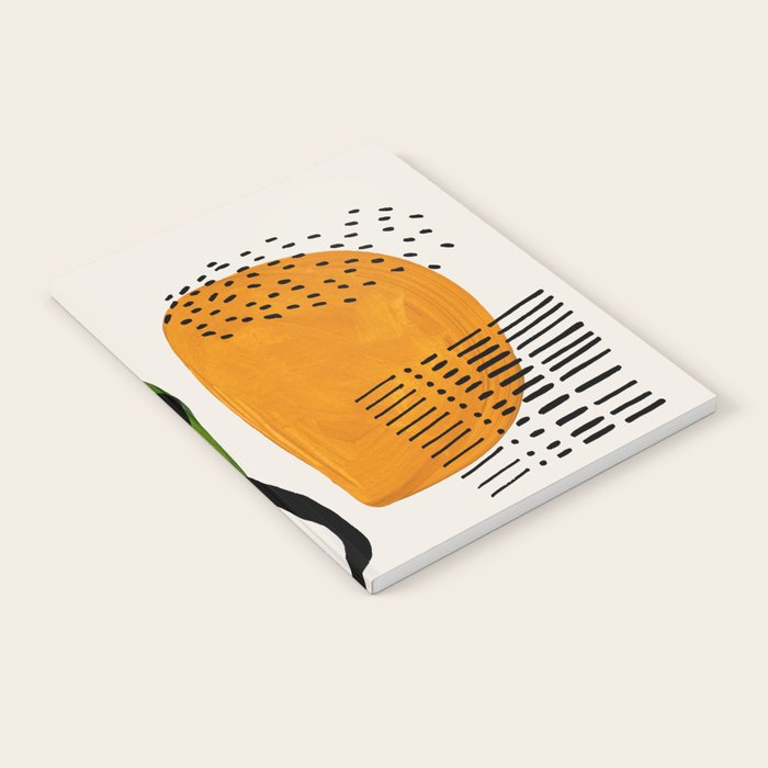 Mid Century Modern Abstract Colorful Art Patterns Olive Green Yellow Ochre Orbit Geometric Objects Notebook Gallery Image 1