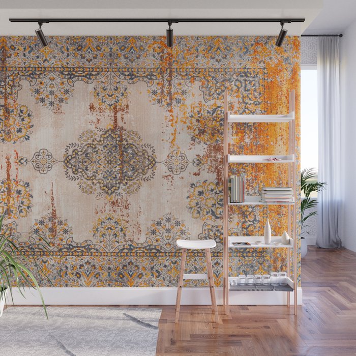 Orange Vintage Rug Design Wall Mural Gallery Image 1