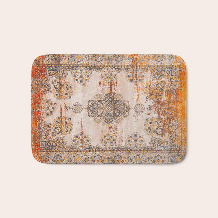 Orange Vintage Rug Design Bath Mat Gallery Image 1