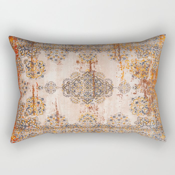 Orange Vintage Rug Design Rectangular Pillow Gallery Image 2