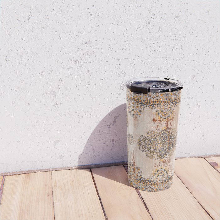 Orange Vintage Rug Design Travel Mug Gallery Image 4