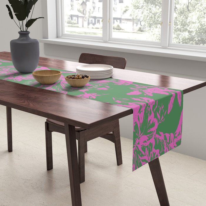 Pink petals on green Table Runner Gallery Image 2