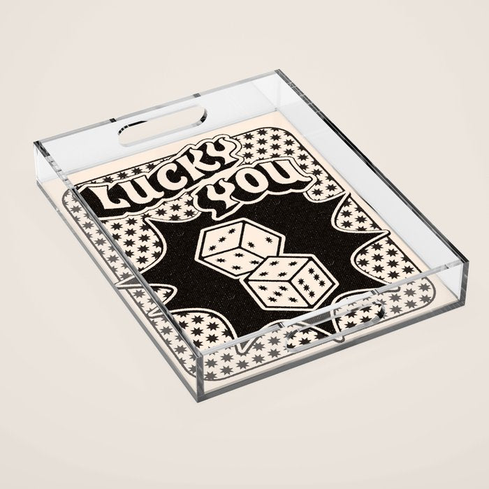Lucky You Dice in Black and White Acrylic Tray Gallery Image 1
