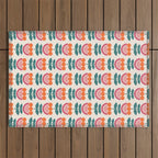 Scandinavian Floral Pattern, Teal, Orange and Pink, Retro Flowers 4 Outdoor Rug Gallery Image 1