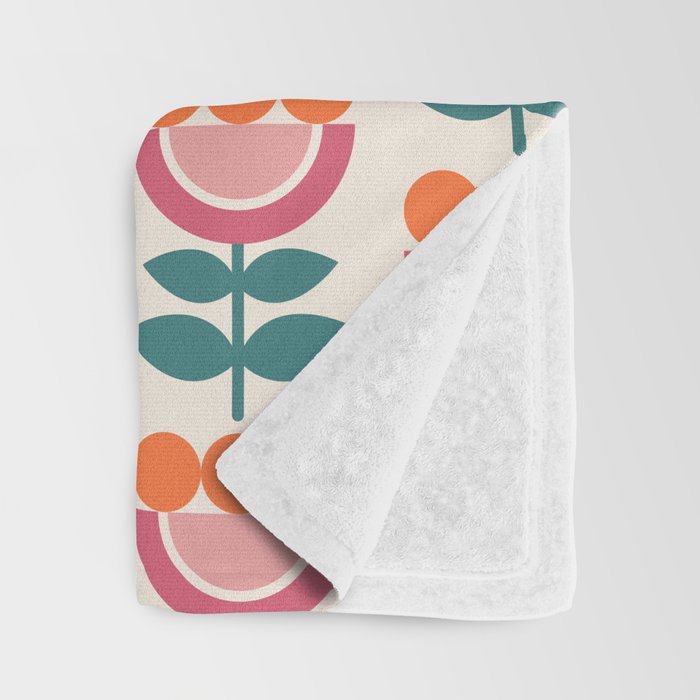Scandinavian Floral Pattern, Teal, Orange and Pink, Retro Flowers 4 Throw Blanket Gallery Image 3