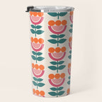 Scandinavian Floral Pattern, Teal, Orange and Pink, Retro Flowers 4 Travel Mug Gallery Image 3