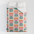 Scandinavian Floral Pattern, Teal, Orange and Pink, Retro Flowers 4 Duvet Cover Gallery Image 6