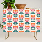 Scandinavian Floral Pattern, Teal, Orange and Pink, Retro Flowers 4 Credenza Gallery Image 1