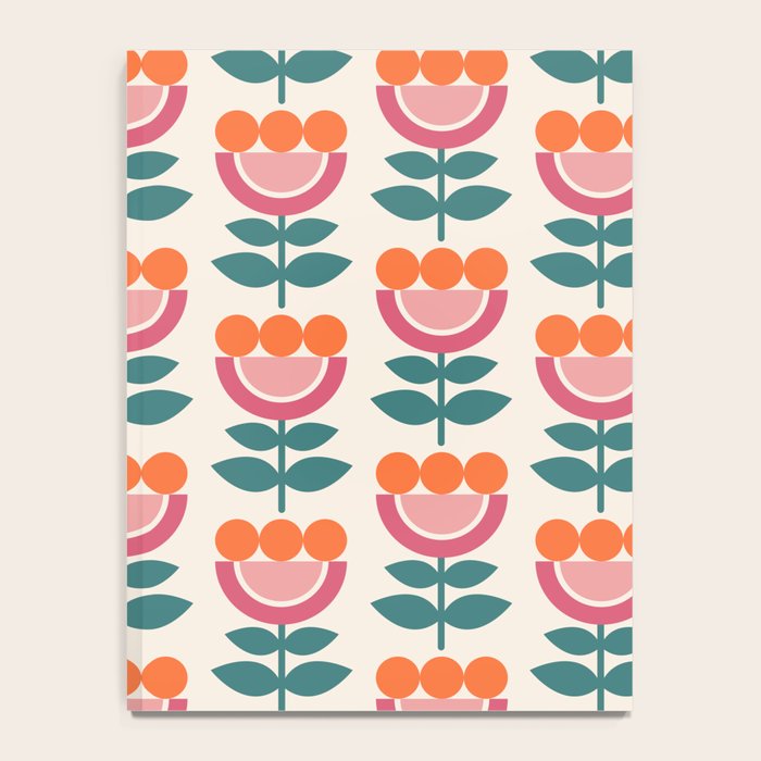 Scandinavian Floral Pattern, Teal, Orange and Pink, Retro Flowers 4 Notebook Gallery Image 4