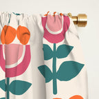 Scandinavian Floral Pattern, Teal, Orange and Pink, Retro Flowers 4 Window Curtain Gallery Image 2