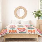 Scandinavian Floral Pattern, Teal, Orange and Pink, Retro Flowers 4 Duvet Cover Gallery Image 3