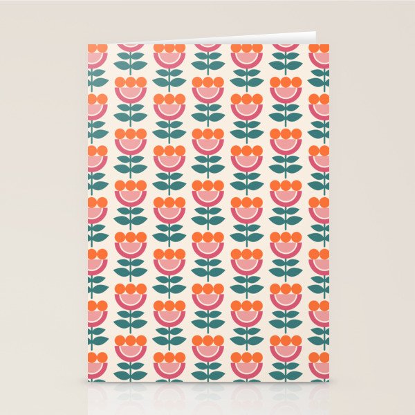 Scandinavian Floral Pattern, Teal, Orange and Pink, Retro Flowers 4 Stationery Card Gallery Image 2