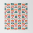 Scandinavian Floral Pattern, Teal, Orange and Pink, Retro Flowers 4 Throw Blanket Gallery Image 2