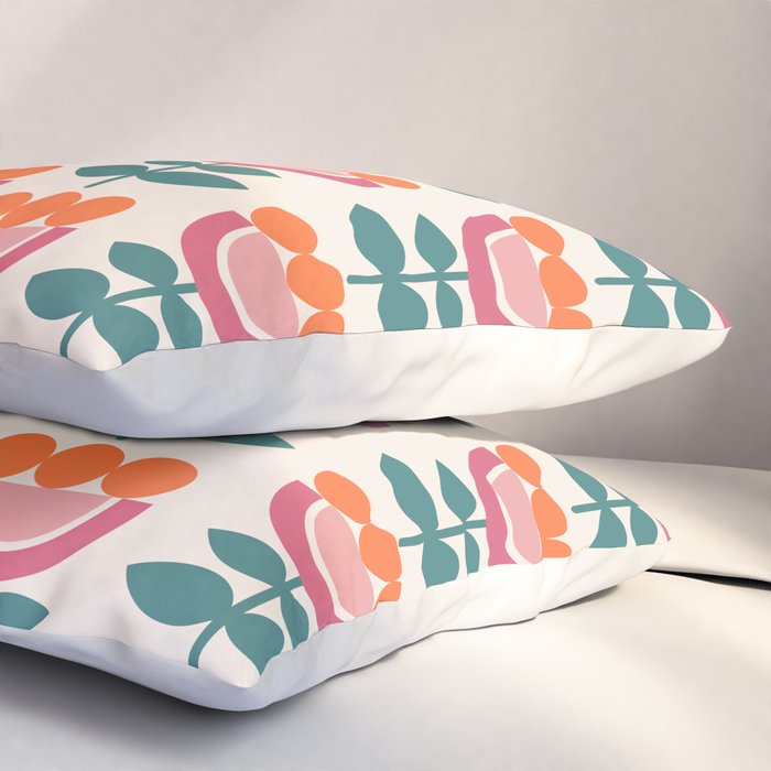 Scandinavian Floral Pattern, Teal, Orange and Pink, Retro Flowers 4 Pillow Sham Gallery Image 3
