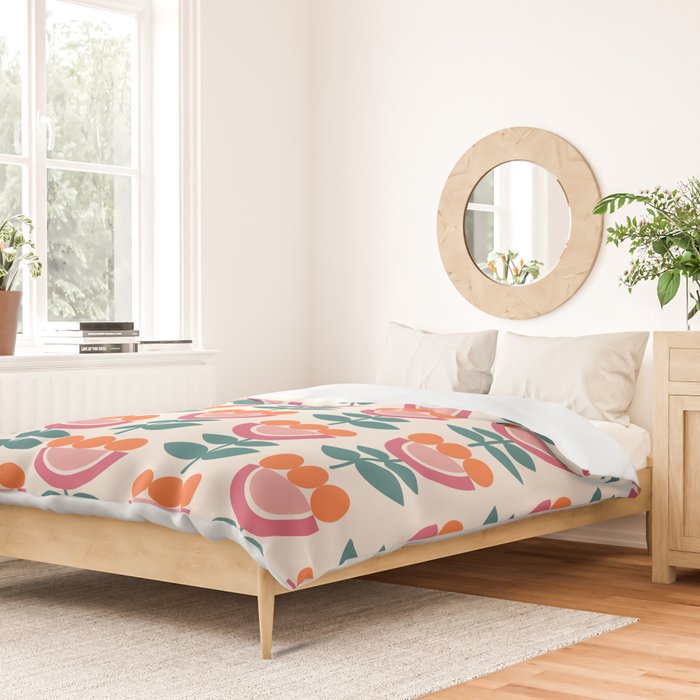 Scandinavian Floral Pattern, Teal, Orange and Pink, Retro Flowers 4 Duvet Cover Gallery Image 2