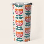 Scandinavian Floral Pattern, Teal, Orange and Pink, Retro Flowers 4 Travel Mug Gallery Image 2