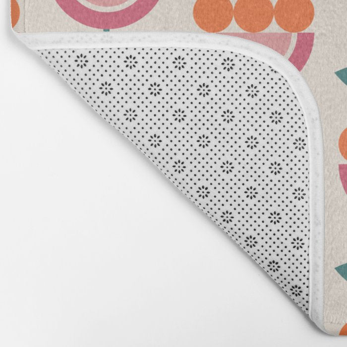 Scandinavian Floral Pattern, Teal, Orange and Pink, Retro Flowers 4 Bath Mat Gallery Image 2
