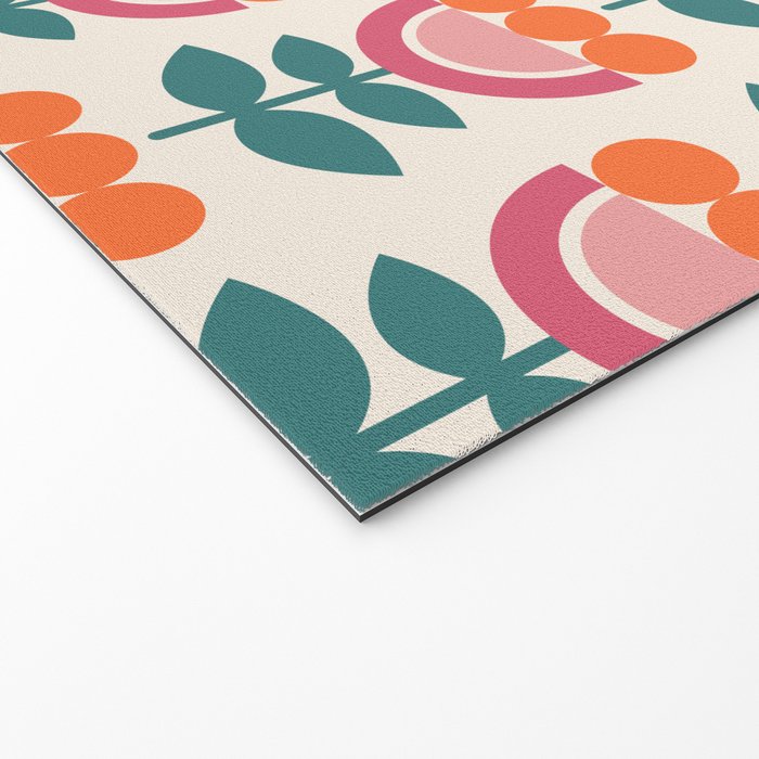 Scandinavian Floral Pattern, Teal, Orange and Pink, Retro Flowers 4 Welcome Mat Gallery Image 2