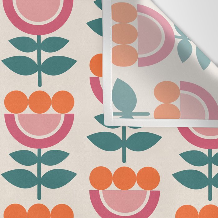 Scandinavian Floral Pattern, Teal, Orange and Pink, Retro Flowers 4 Wall Tapestry Gallery Image 3
