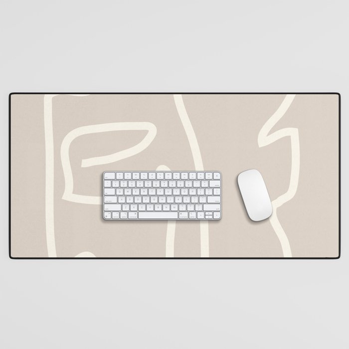 Abstract line art / Face/beige Desk Mat Gallery Image 1