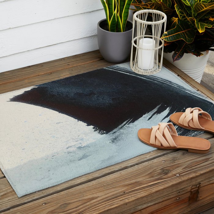 Like A Gentle Hurricane [2]: a minimal, abstract piece in blues and white by Alyssa Hamilton Art Outdoor Rug Gallery Image 2