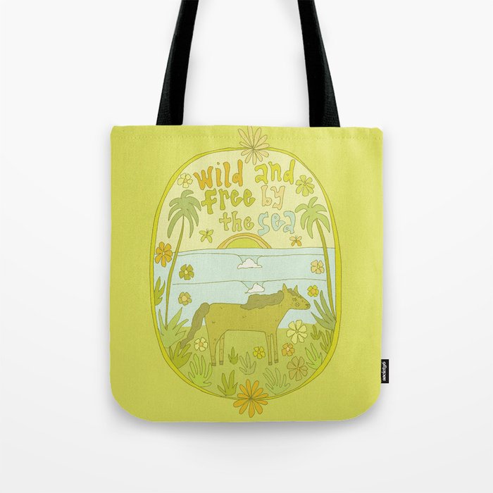 wild horses by the sea // retro surf art by surfy birdy Tote Bag Gallery Image 1