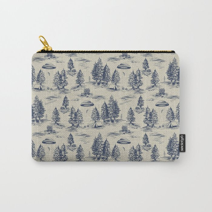 Alien Abduction Toile De Jouy Pattern in Blue Carry All Pouch Gallery Image 1