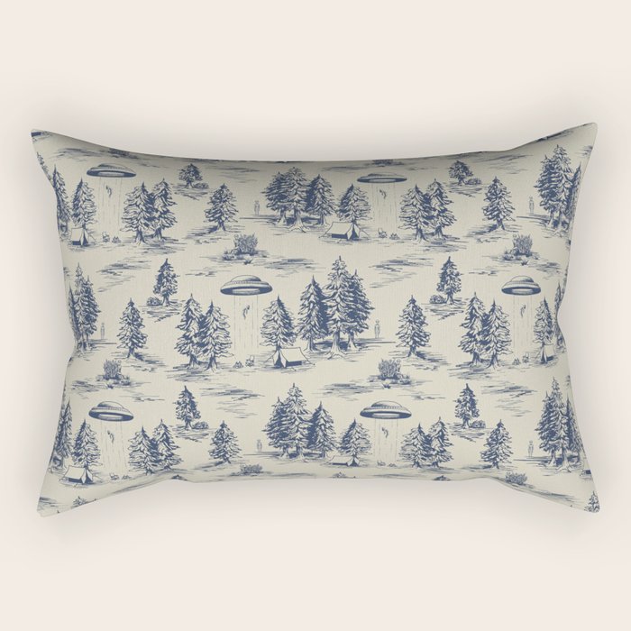 Alien Abduction Toile De Jouy Pattern in Blue Rectangular Pillow Gallery Image 1