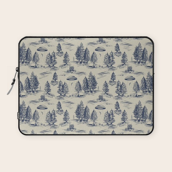 Alien Abduction Toile De Jouy Pattern in Blue Laptop Sleeve Gallery Image 1