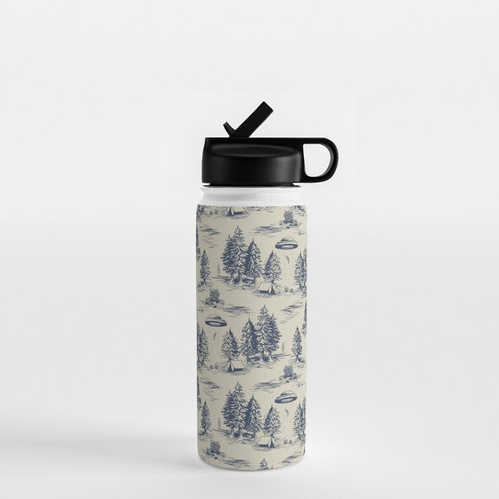 Alien Abduction Toile De Jouy Pattern in Blue Water Bottle Gallery Image 1