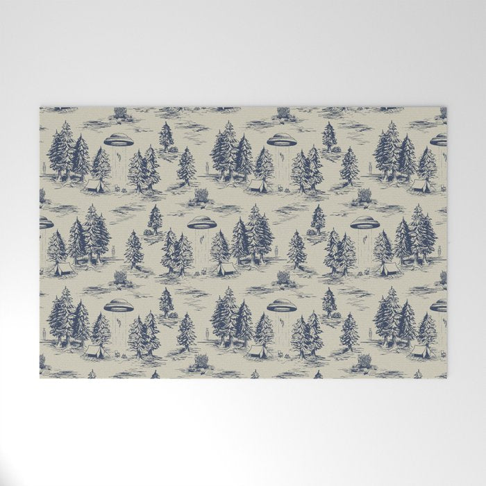 Alien Abduction Toile De Jouy Pattern in Blue Welcome Mat Gallery Image 1