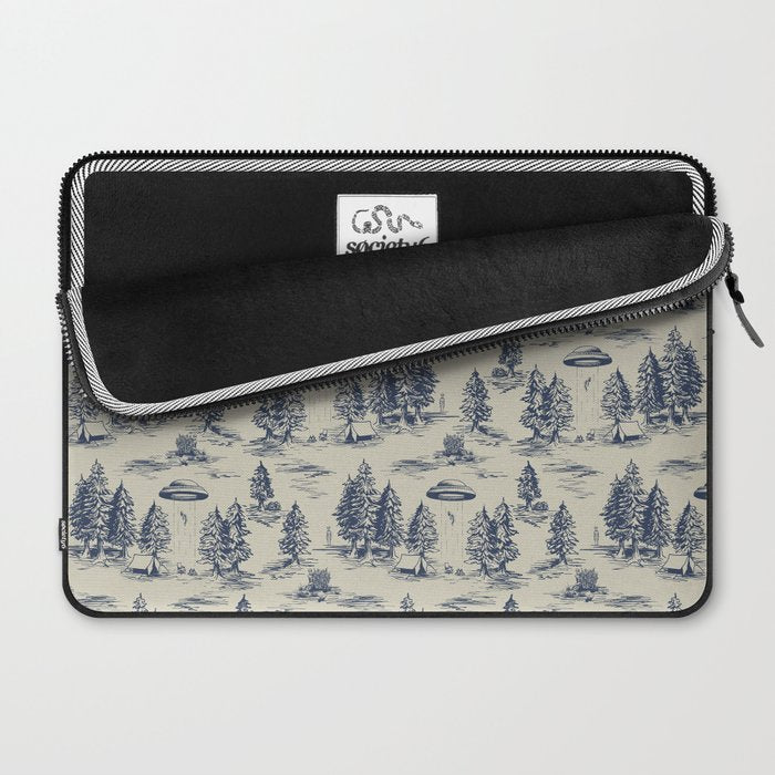 Alien Abduction Toile De Jouy Pattern in Blue Laptop Sleeve Gallery Image 2