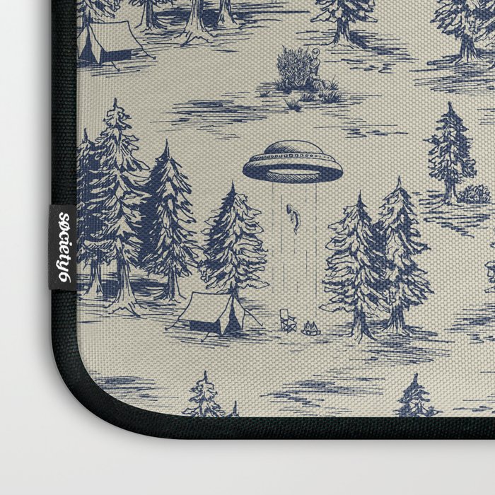 Alien Abduction Toile De Jouy Pattern in Blue Laptop Sleeve Gallery Image 3