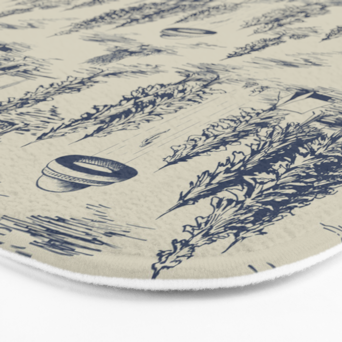 Alien Abduction Toile De Jouy Pattern in Blue Bath Mat Gallery Image 3