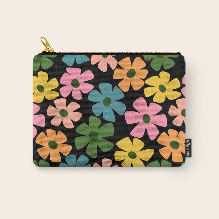 Retro Flower - Big Daisy Black background Carry All Pouch Gallery Image 1