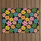 Retro Flower - Big Daisy Black background Outdoor Rug Gallery Image 1