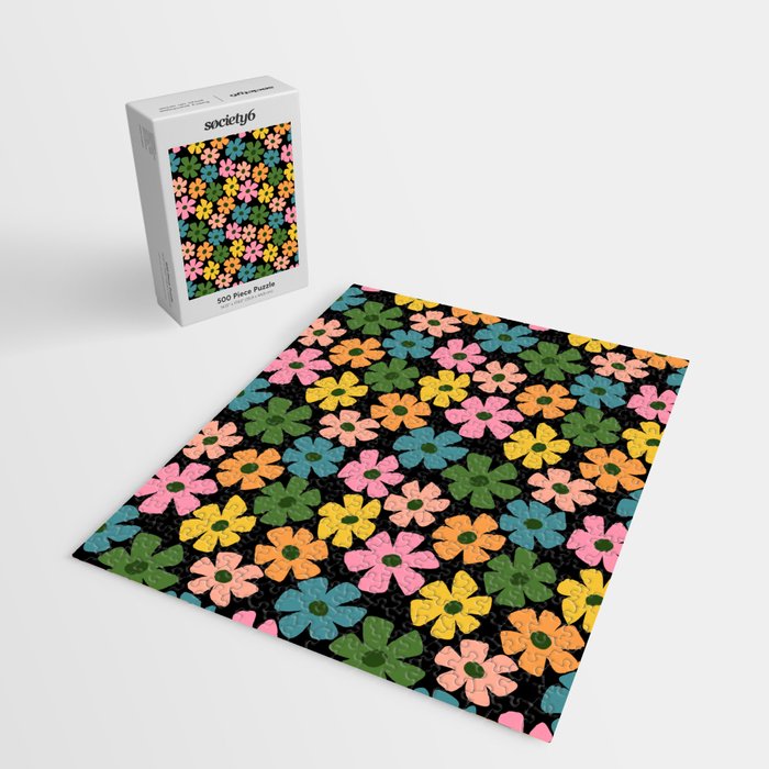 Retro Flower - Big Daisy Black background Jigsaw Puzzle Gallery Image 2