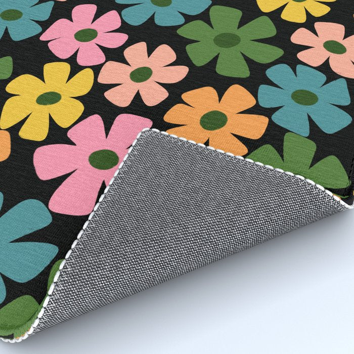 Retro Flower - Big Daisy Black background Rug Gallery Image 4