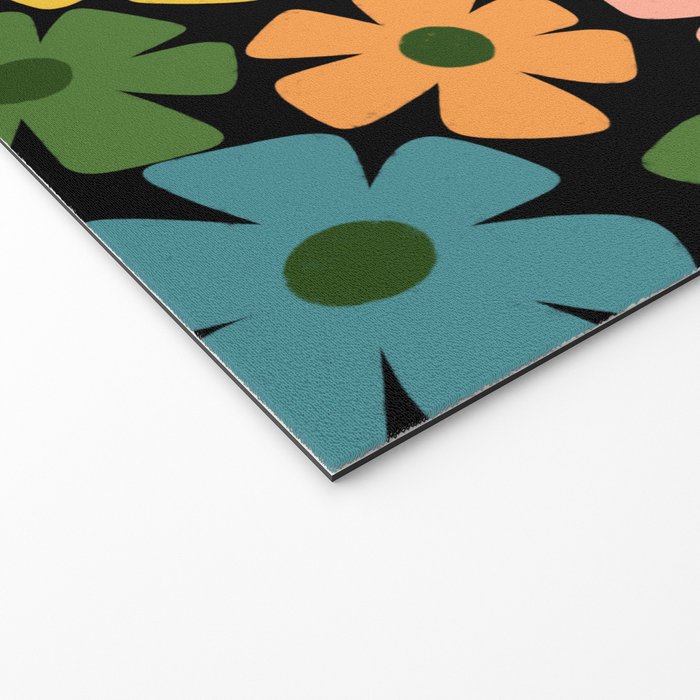 Retro Flower - Big Daisy Black background Welcome Mat Gallery Image 2