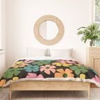 Retro Flower - Big Daisy Black background Duvet Cover Gallery Image 3