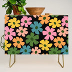 Retro Flower - Big Daisy Black background Credenza Gallery Image 1